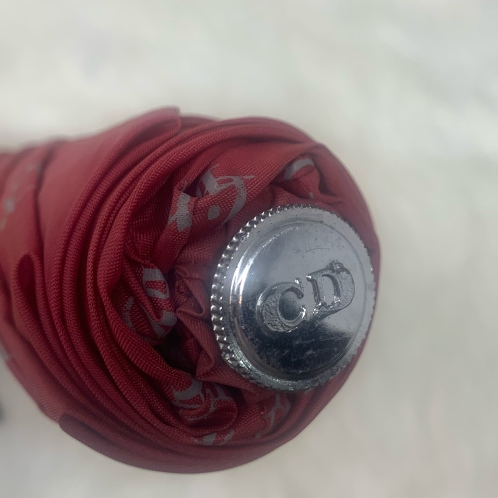 Christian Dior Logo Folding Umbrella Burgundy Vintage Parapluie Quiet Luxury Y2k - Picture 10 of 10